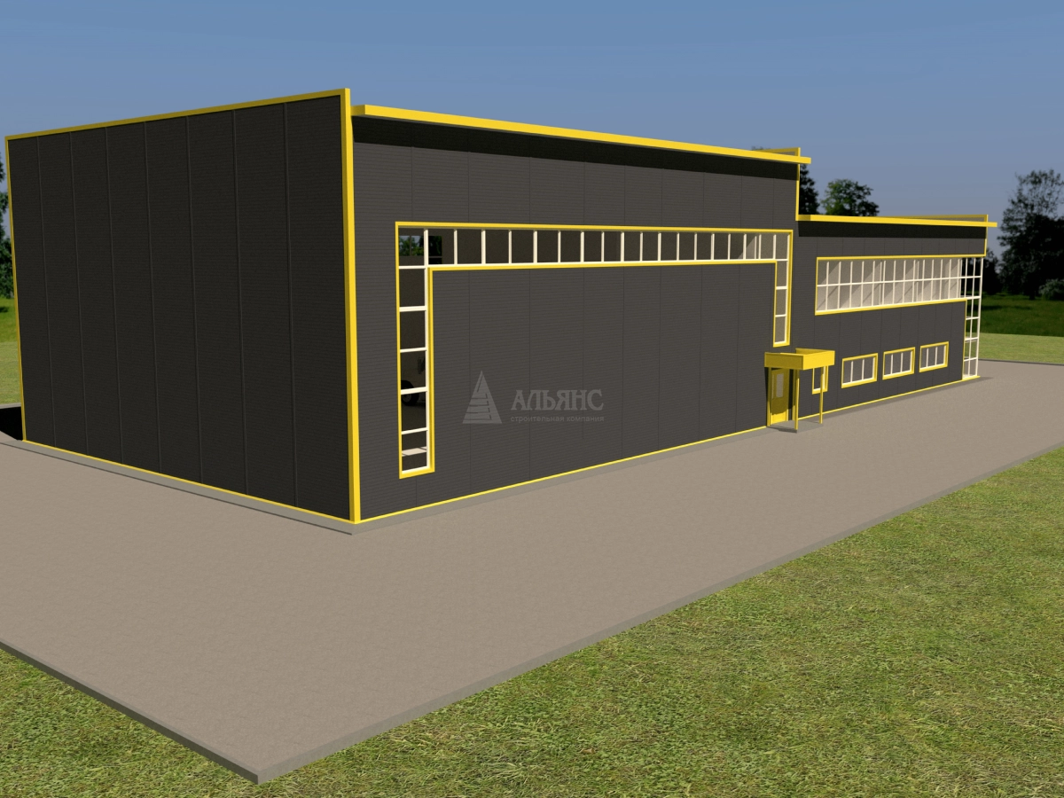 3D визуализация СТО с АБК из сэндвич-панелей - фото 2